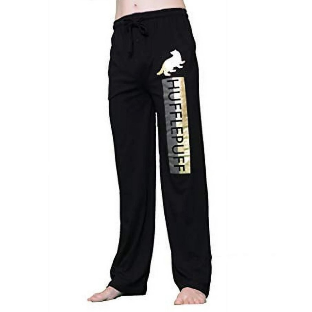 Harry Potter Hufflepuff House Pajama Pants Men's sz Small Lounge Wear Black Gold